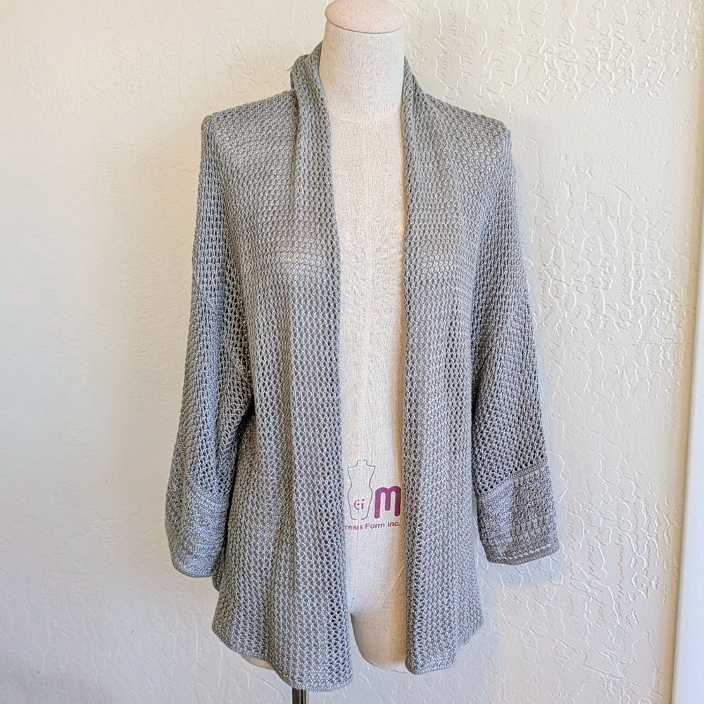 Cozy Open Knit Cardigan Gray Draped Boho Slouchy Layer XL 16/18